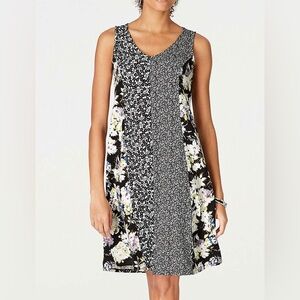 J. Jill Wearever Black and White Sleeveless V-Neck Midi Dress